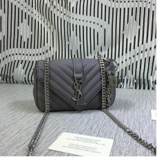 YSL Small Envelope Chain Bag Goatskin Grey 18cm